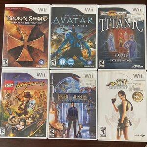 Lot of 6 Wii Games Broken Sword, Avatar, Titanic, Logo Indiana Jones 2 & more